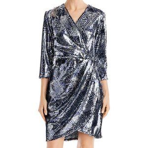 NWT Laundry by Shelli Segal Womens Sequined Faux Wrap Cocktail Dress